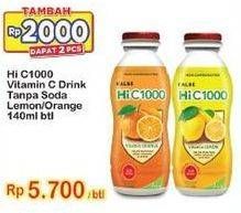 Promo Harga Hi C 1000 Real Non Carbonated Vitamin C Drink Lemon, Orange 140 ml - Indomaret