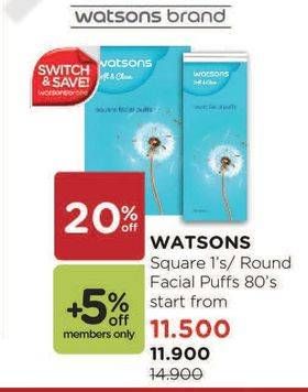 Promo Harga WATSONS Square/ Round Facial Puffs 80s  - Watsons