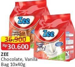 Promo Harga ZEE Susu Bubuk Swizz Chocolate, Vanilla Twist per 10 sachet 40 gr - Alfamart