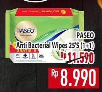 Promo Harga Paseo Cleansing Wipes Anti Bacterial per 2 pcs 25 sheet - Hypermart
