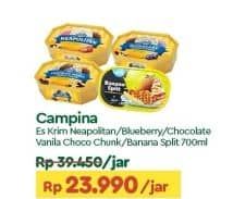 Promo Harga Campina Ice Cream Neapolitan, Blueberry Choco Chunk, Chocolate Vanilla Choco Chunk, Banana Split 700 ml - TIP TOP