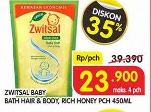 Promo Harga ZWITSAL Natural Baby Bath 2 In 1 Hair Body, Milky With Rich Honey 450 ml - Superindo