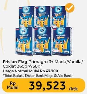 Promo Harga Frisian Flag Primagro 3+ Cokelat, Vanilla, Madu 360 gr - Carrefour