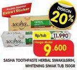 Promo Harga SASHA Toothpaste Siwak Sirih, Whitening Siwak 150 gr - Superindo