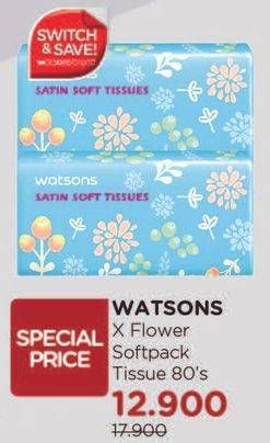 Promo Harga WATSONS X Flower Soft Pack Tissue 80 pcs - Watsons