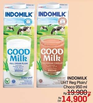 Promo Harga Indomilk Susu UHT Full Cream Plain, Cokelat 950 ml - LotteMart