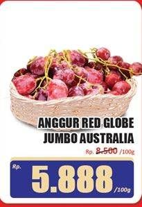 Promo Harga Anggur Red Globe Australia Jumbo per 100 gr - Hari Hari
