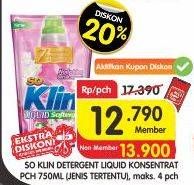 Promo Harga SO KLIN Liquid Detergent Jenis Tertentu 750 ml - Superindo