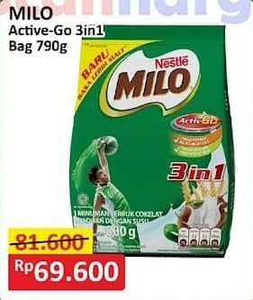 Promo Harga Milo ActivGo 3in1 800 gr - Alfamart