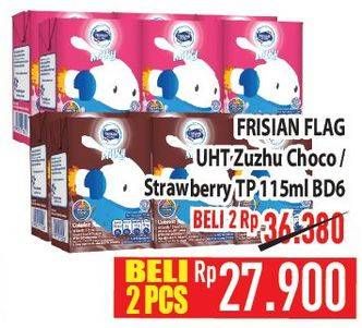 Promo Harga Frisian Flag Susu UHT Milky Zuzhu Zazha Chocolate, Strawberry per 6 tpk 115 ml - Hypermart