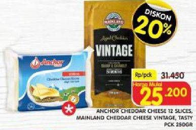 Promo Harga ANCHOR Cheddar Cheese Slice 12s/MAINLAND Vintage Cheese/Tasty 250gr  - Superindo