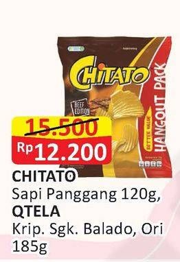 Promo Harga CHITATO Sapi Panggang 120gr / QTELA Keripik Singkong Balado/Original 185gr  - Alfamart