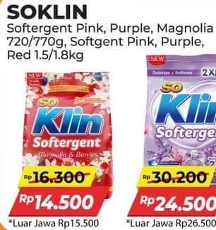 Promo Harga So Klin Softergent Rossy Pink, Magnolia Berries, Purple Lavender 720 gr - Alfamart