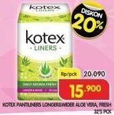 Promo Harga Kotex Fresh Liners Longer & Wider Scented Aloevera 32 pcs - Superindo