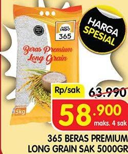 Promo Harga 365 Beras Premium Long Grain 5000 gr - Superindo