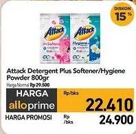 Promo Harga Attack Detergent Powder Hygiene Plus Protection, Plus Softener 800 gr - Carrefour