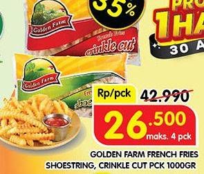 Promo Harga GOLDEN FARM French Fries Shoestring, Crinkle 1000 gr - Superindo