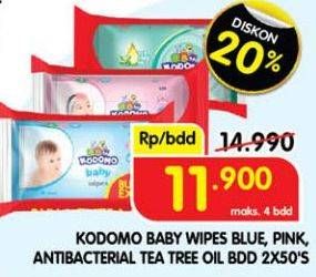 Promo Harga Kodomo Baby Wipes Classic Blue, Rice Milk Pink, Anti Bacterial 50 pcs - Superindo