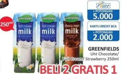 Promo Harga GREENFIELDS UHT Choco Malt, Full Cream, Strawberry 250 ml - Alfamidi