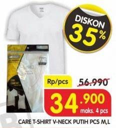 Promo Harga CARE Kaos T-Shirt V-Neck Putih, M, L  - Superindo