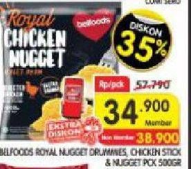 Promo Harga Belfoods Royal Nugget Chicken Nugget Drummies, Chicken Nugget Stick 500 gr - Superindo