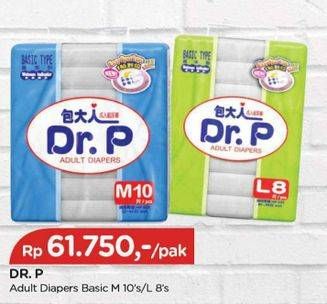 Promo Harga Dr.p Adult Diapers Basic Type L8, M10 8 pcs - TIP TOP