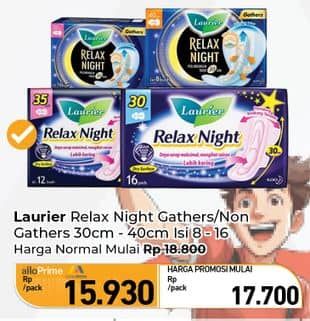 Promo Harga Laurier Relax Night 30cm, 35cm, Gathers 40cm, Gathers 35cm 8 pcs - Carrefour