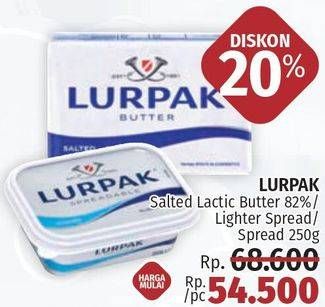 Promo Harga LURPAK Butter Salted Lactic 82%, Salted Spreadable Light, Spreadable 200 gr - LotteMart
