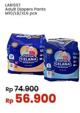 Larisst Diapers Pants Adult 6 pcs Diskon 24%, Harga Promo Rp56.900, Harga Normal Rp74.900, Extra Potongan Rp5.000 Dengan Kartu Kredit Mandiri min Transaksi Rp150.000