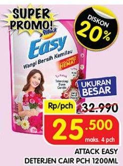 Promo Harga Attack Easy Detergent Liquid Sparkling Blooming 1200 ml - Superindo