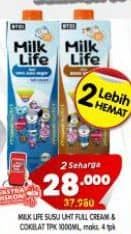 Promo Harga Milk Life UHT Full Cream, Cokelat 1000 ml - Superindo