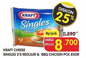 Promo Harga KRAFT Singles Cheese Regular, BBQ Chicken 83 gr - Superindo