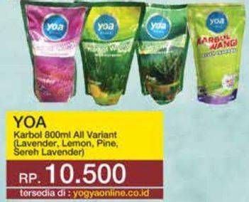 Promo Harga YOA Karbol Lavender, Lemon, Pine, Sereh Lavender 800 ml - Yogya