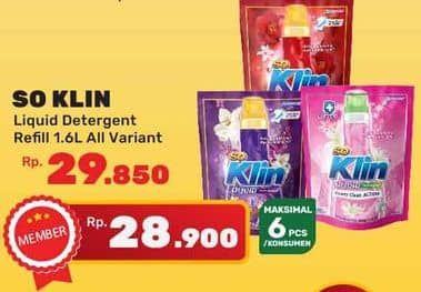 Promo Harga So Klin Liquid Detergent All Variants 1600 ml - Yogya