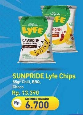 Promo Harga Sunpride Lyfe Cavendish Banana Chips Chili Lemon, Beef BBQ, Chocolate 55 gr - Hypermart