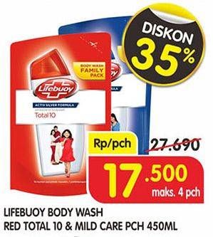 Promo Harga LIFEBUOY Body Wash Total 10, Mild Care 450 ml - Superindo