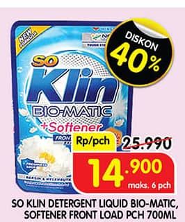 Promo Harga So Klin Biomatic Liquid Detergent +Softener Front Load 700 ml - Superindo