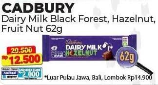 Promo Harga Cadbury Dairy Milk Black Forest, Fruit Nut, Hazelnut 62 gr - Alfamart