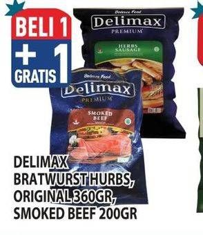 Promo Harga Delimax Bratwurst/Smoked Beef   - Hypermart