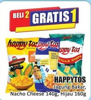 Promo Harga Happy Tos Tortilla Chips Jagung Bakar/Roasted Corn, Nacho Cheese, Hijau 140 gr - Hari Hari