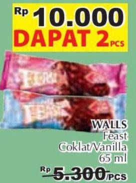 Promo Harga WALLS Feast Chocolate, Vanilla per 2 pcs 65 ml - Giant