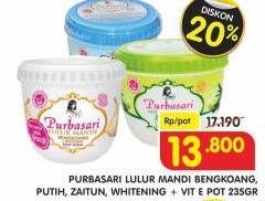 Promo Harga PURBASARI Lulur Mandi Bengkoang, Pemutih, Zaitun, Green Tea Whitening + Vit E 235 gr - Superindo