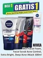 Promo Harga Nivea Men Facial Foam Extra Bright CHYA Vitamin Scrub, Deep Acne Attack, Acne Oil Control 100 ml - Hari Hari