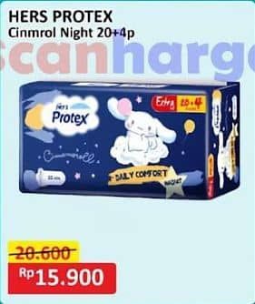 Promo Harga Hers Protex Comfort Night Wing 30cm, Wing 35cm 24 pcs - Alfamart