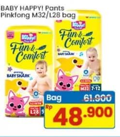 Promo Harga Baby Happy Baby Diapers Pants Fun & Comfort M32, L28 28 pcs - Indomaret
