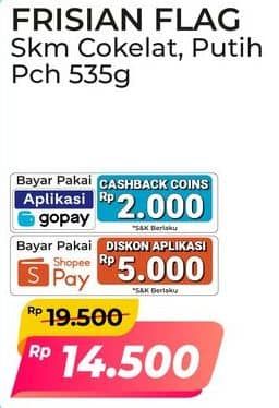 Promo Harga Frisian Flag Susu Kental Manis Cokelat, Putih 535 gr - Alfamart