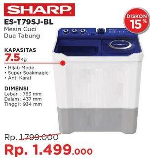 Promo Harga SHARP ES-T79SJ-BL/PK | Washing Machine Twin Tube 7.5kg  - Courts