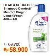 Promo Harga HEAD & SHOULDERS Shampoo Cool Menthol, Lemon Fresh 400 ml - Indomaret