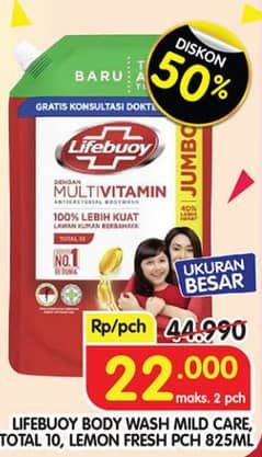 Promo Harga Lifebuoy Body Wash Lemon Fresh, Total 10 850 ml - Superindo