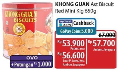 Promo Harga Khong Guan Assorted Biscuit Red 650 gr - Alfamidi